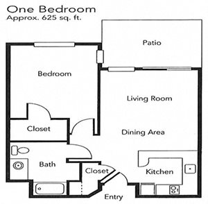 One bedroom One bathroom Floor Plan at Cogir of Sonoma, Sonoma, 95476